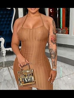 Brown Halter Bodycon Mini Dress